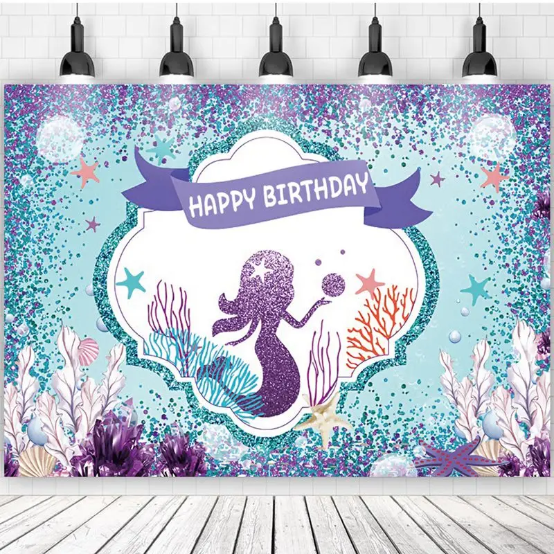

Фон для фотосъемки с изображением Русалочки, декор для дня рождения, хвост Русалочки для маленьких девочек, морское дно, ракушки