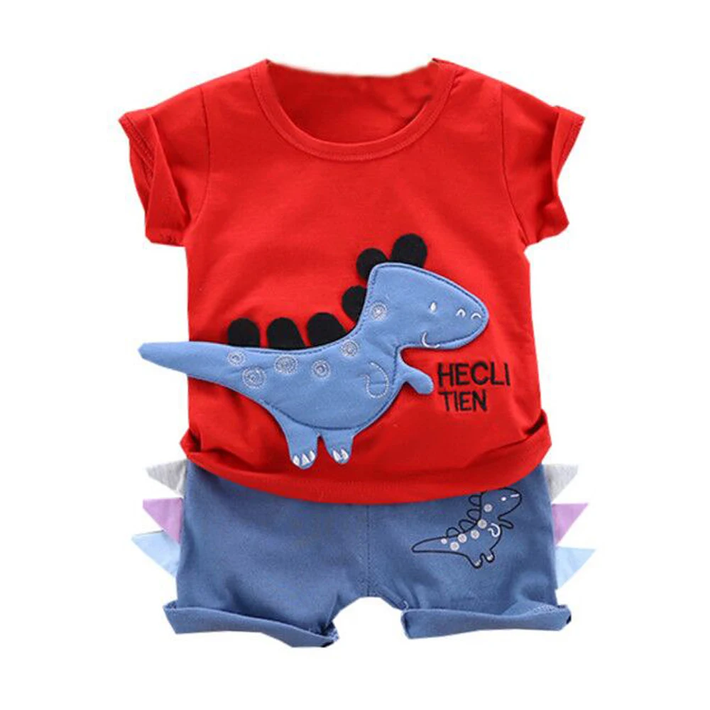 Cute Dinosaur Baby Boys Clothes Short Sleeve Dinosaur Print T-shirt+Cartoon Shorts Children Casual Outfits Kids Clothes Sets