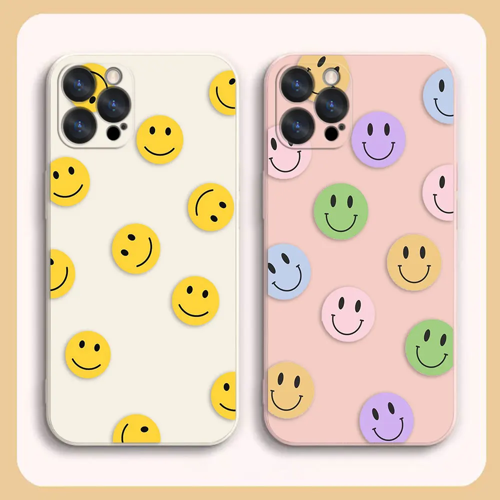 

Lovely Smiling Face Case For Apple iPhone 14 13 12 11 Pro XS Max Mini X XR SE 7 8 6 6S Plus Colour Shockproof Liquid Funda Case