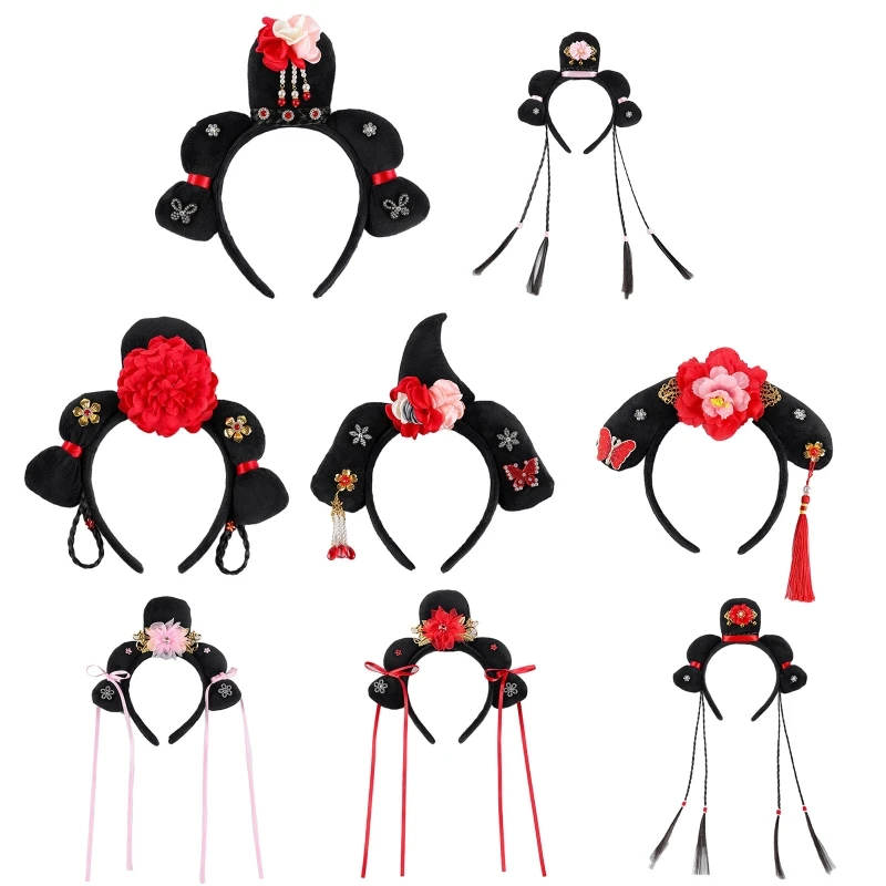 

Ancient Chinese HeadBand Ancient Tangzhuang Kids Cute Hair Accessories Manchu Princess Headwear Flower Tassel Headwear