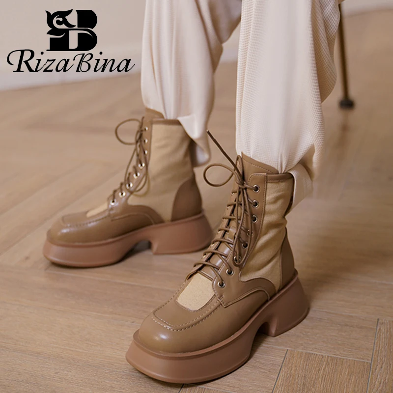 

Ботинки женские короткие из натуральной кожи на толстой подошве, Размеры 33-40