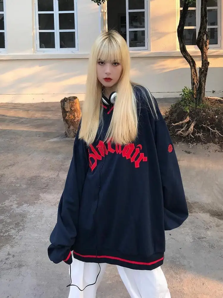 

Женские толстовки с V-образным вырезом, пуловеры, топы, свободные Модные женские повседневные универсальные топы с длинными рукавами и надп...