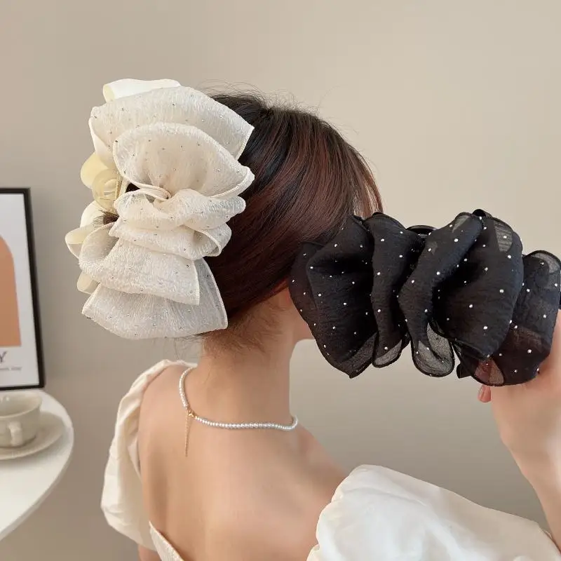 

New Woman Extra Large Two-sided Gauze Cloud Design Bowknot Hair Claws Lady Hairpins Barrettes Gilrs Hair Clips Hair Accessories