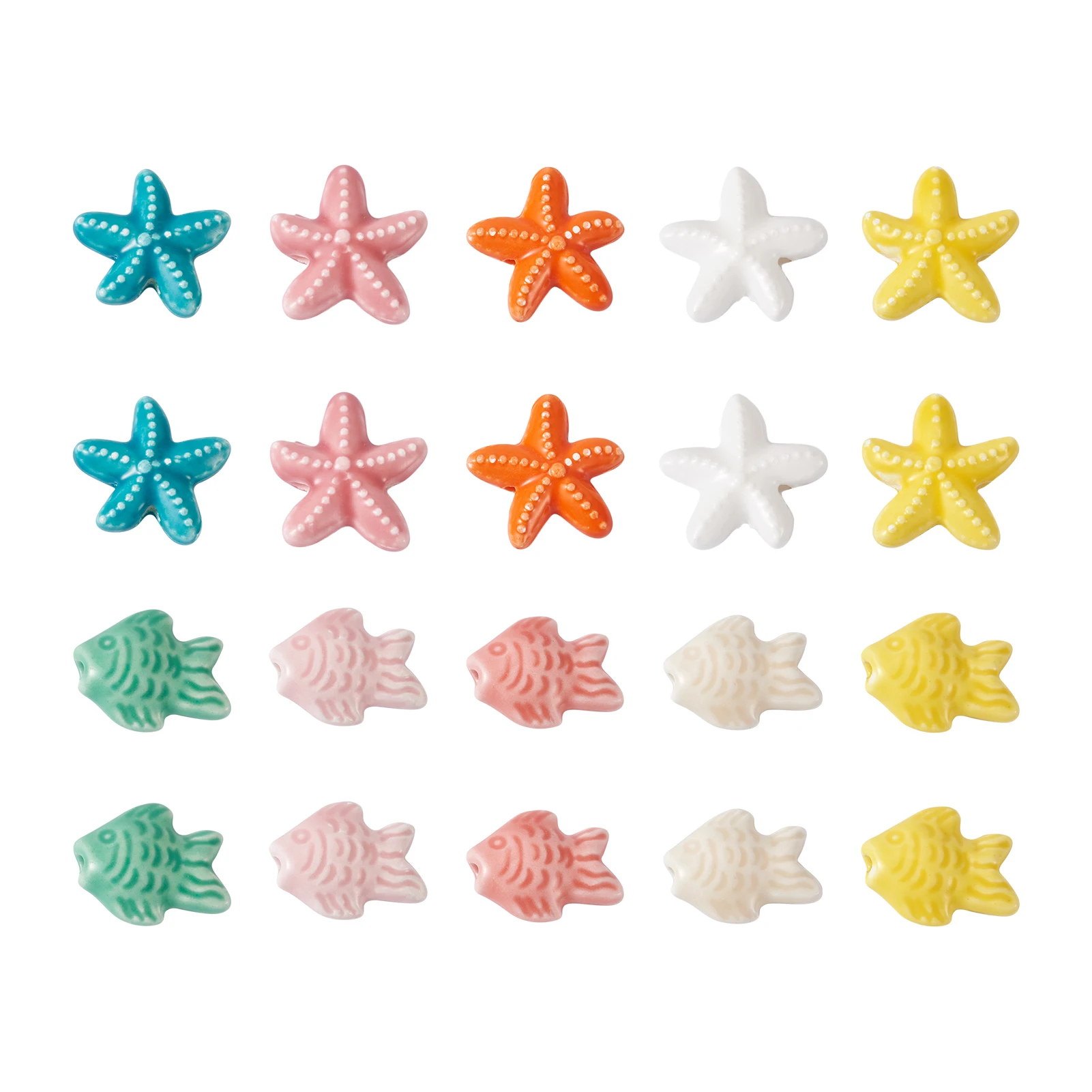 

Marine Style Porcelain Fish & Starfish Beads Cabochons Handmade Pearlized Colored Bracelet Necklace Beading Jewelry DIY Supplies
