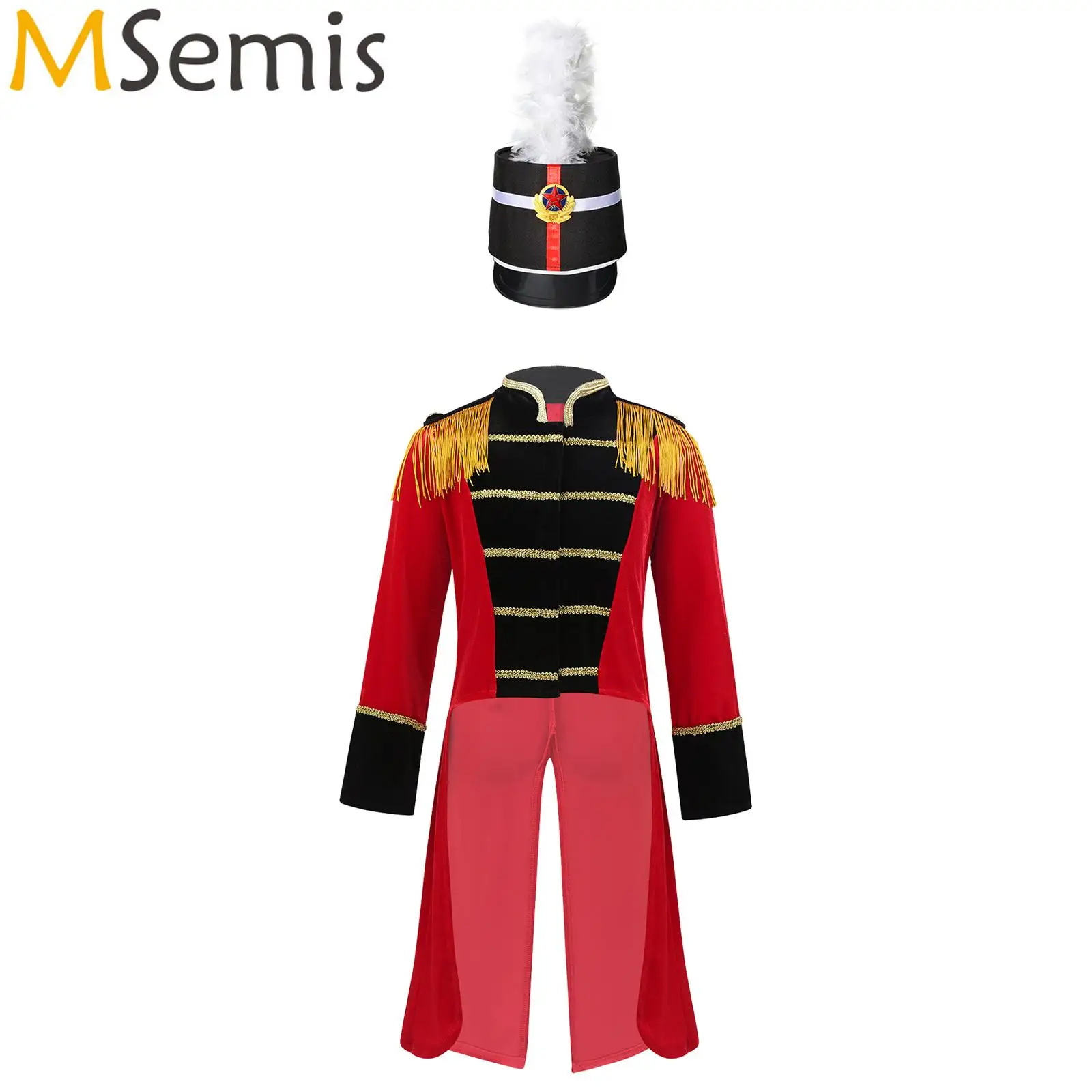 

Kids Boys Circus Ringmaster Costume Halloween Cosplay Outfit Long Sleeves Stand Collar Fringes Gold Trimmings Tailcoat Jacket