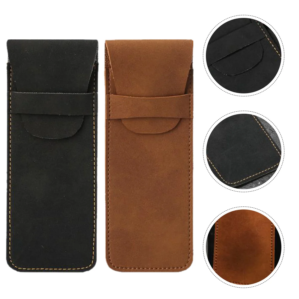 

2 Pcs Case Protective Sleeve Pouch Holder Vintage Pu Fountain Ball Point Pens