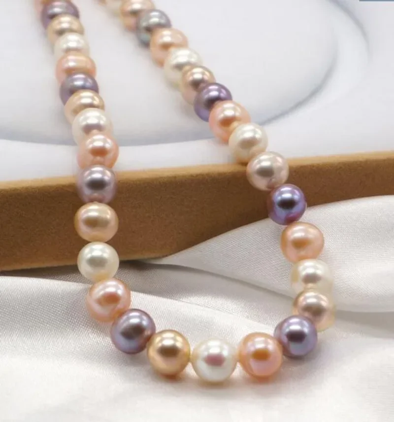 Suberb 17 &quot9-12 мм натуральное золото розовый фиолетовый круглый жемчуг ожерелье