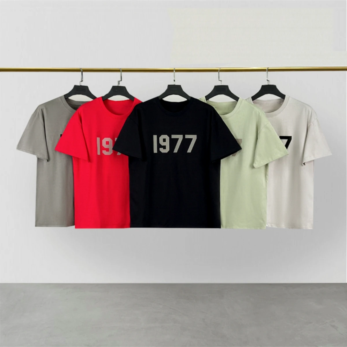 

Season 7 new Essential T shirt 1977 flocked printed letter cotton Tee fashion brand oversize hip-hop loose unisex short sleeve