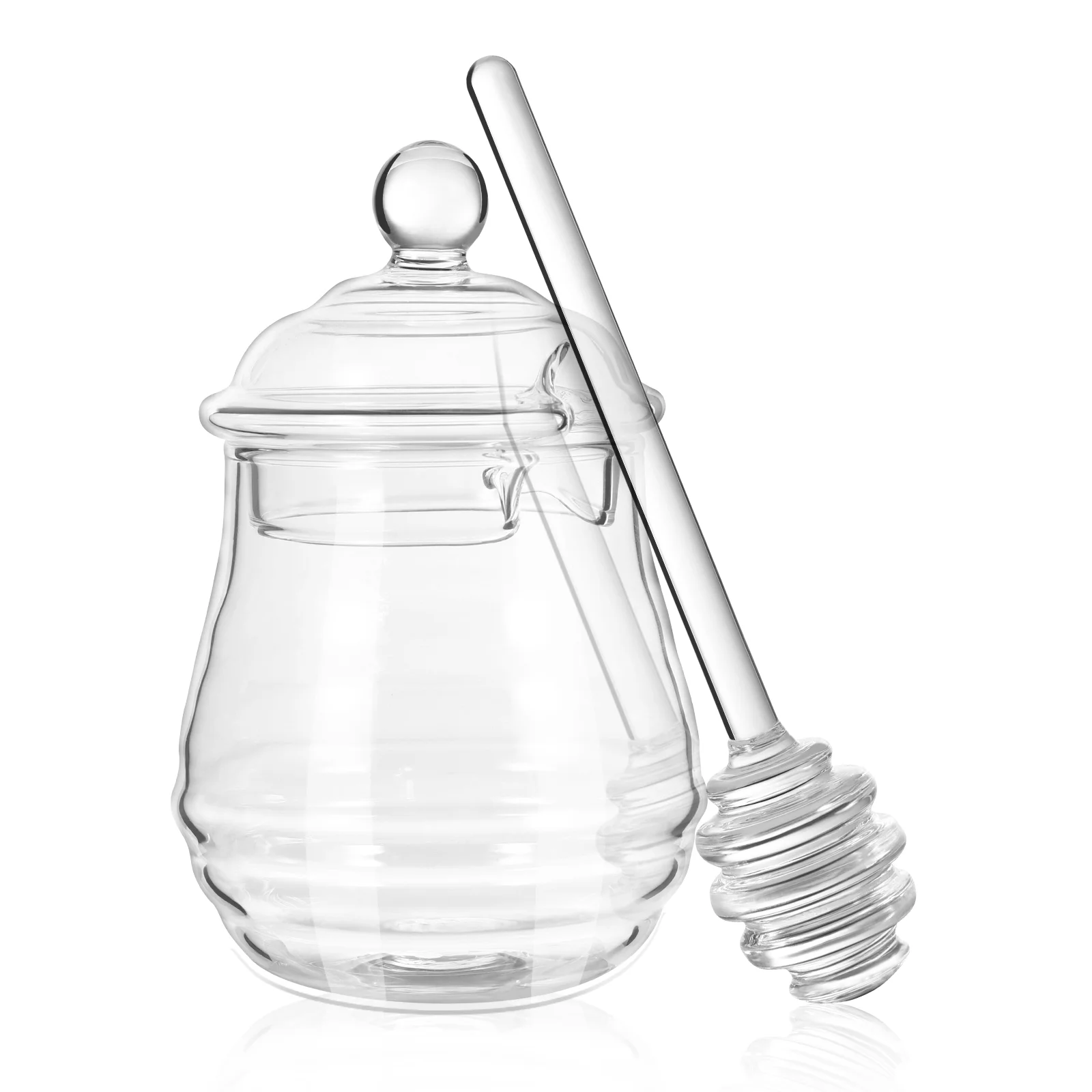 

250ml Clear Honey Jar with Dipper and Lid Set, Glass Beehive Honey Pot Transparent Glass Jam Honey Storage Pot for Home Kitchen