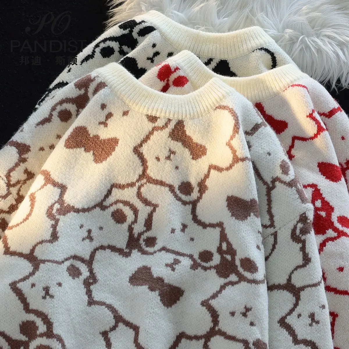 

Свитер с милым медведем для мужчин и женщин, Осень-зима, милый дизайн, Повседневный свитер в студенческом стиле для пар, повседневные пуловеры в стиле Харадзюку, трикотажные