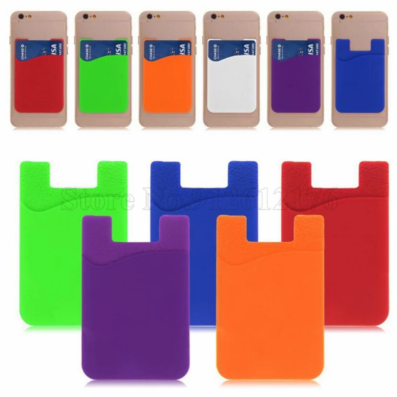 

200pcs/lot Double Pocket Elastic Stretch Silicone Cell Phone ID Credit Card Holder Sticker Universal Wallet Case Card Holder