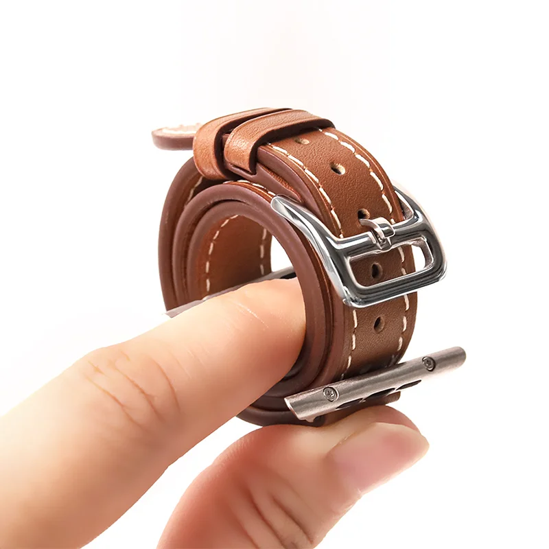 Фото Ремешок для Apple Watch S11 46 мм 49 мм 45 мм 42 мм 44 мм 41 мм 40 мм, кожаный ремешок Double Tour для Iwatch Series 10 9 8 7 6 SE Ultra 3 Correa №4