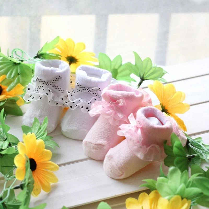 

2023 New Style High Quality Newborn Baby Boy Girl Soft Cotton Cute Shoes Lovely Lace Dots Slippers Boots Princess Socks