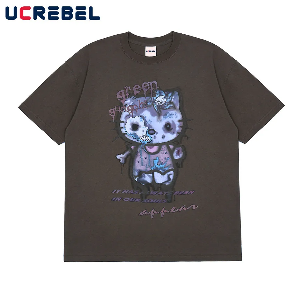 

Мужская хлопковая футболка с коротким рукавом, принтом и круглым вырезом