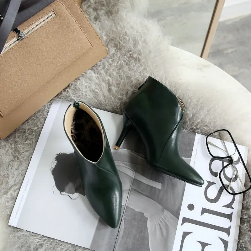 QPLYXCO 2020 зимние Осенние весенние женские ботинки с острым носком и V-образным