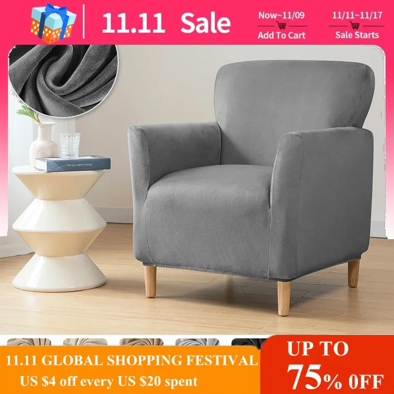 

Stretch Velvet Club Chair Cover Super Soft Tub Armchair Slipcovers Elastic Single Couch Covers for Living Room Bar Counter Hotel