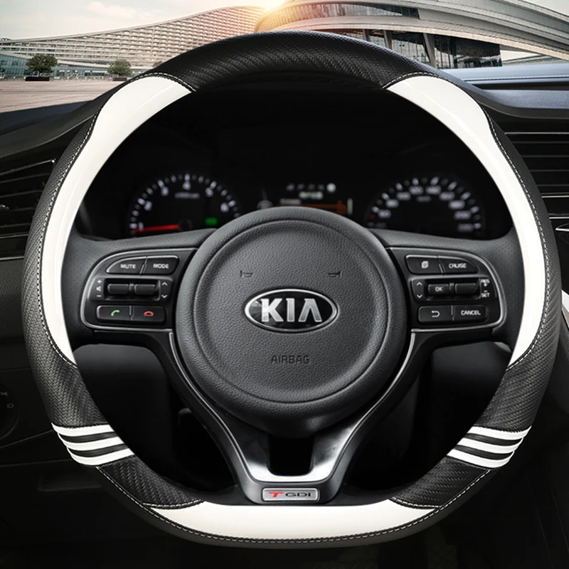 D Shape Car Steering Wheel Cover Carbon Fibre Leather For Kia K5 2016 2017 (sport) Sportage 4 KX5 2018 Auto Accessorie