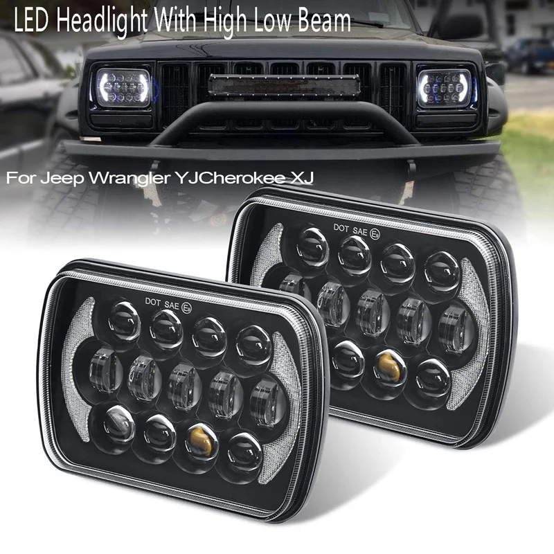 1 paio di fari rettangolari a fascio sigillato a LED con indicatore di direzione a fascio basso alto per Jeep Wrangler YJ Cherokee XJ