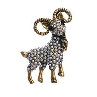 vintage imitation pearl goat brooches women men alloy sheep animal wedding party clothing dress brooch pins jewelry gifts