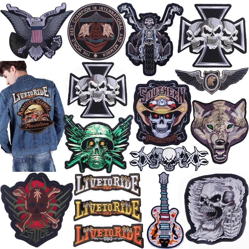 

Live To Ride Patch Large Punk Back Embroidered Patches On Clothes Rock Motorcycle Biker Patch Iron On Patches For Clothing Badge