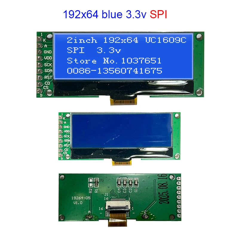 Фото 2-дюймовый графический ЖК-дисплей 192x64 19264 COG UC1609C Control SPI 3,3 В мин. Малый размер Синий, черный, белый экран №4