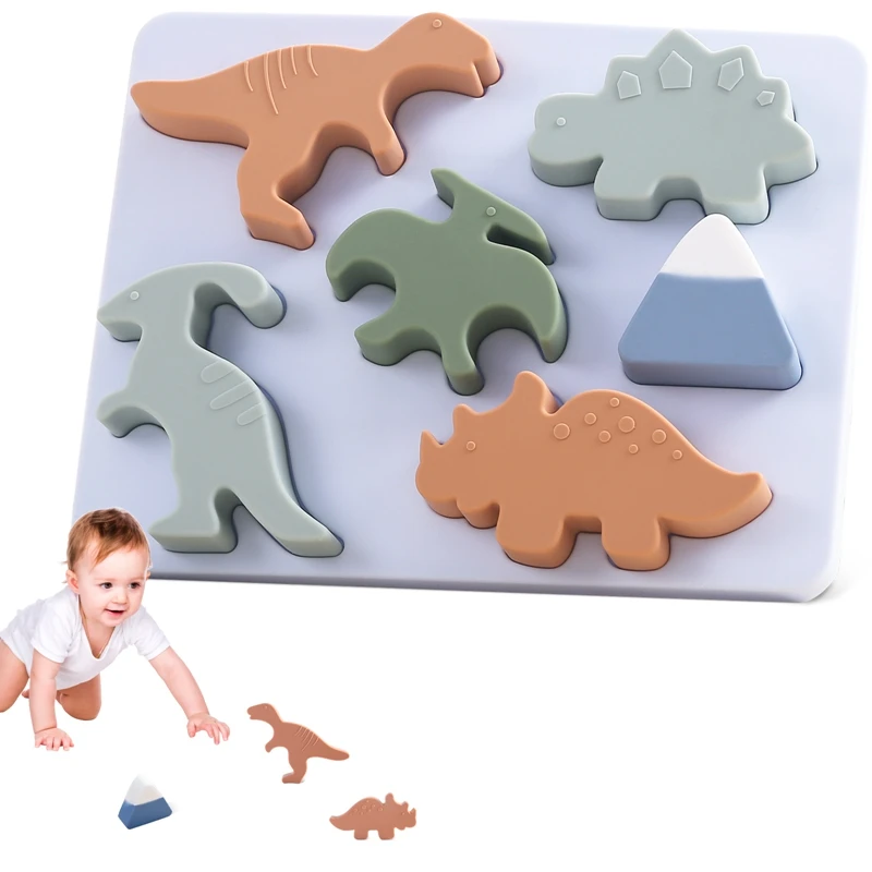 

Montessori Silicone Puzzle Toys 3D Dinosaur Stacking Blocks Geometric Baby Educational Toys Cognitive Ability Learning For Kids