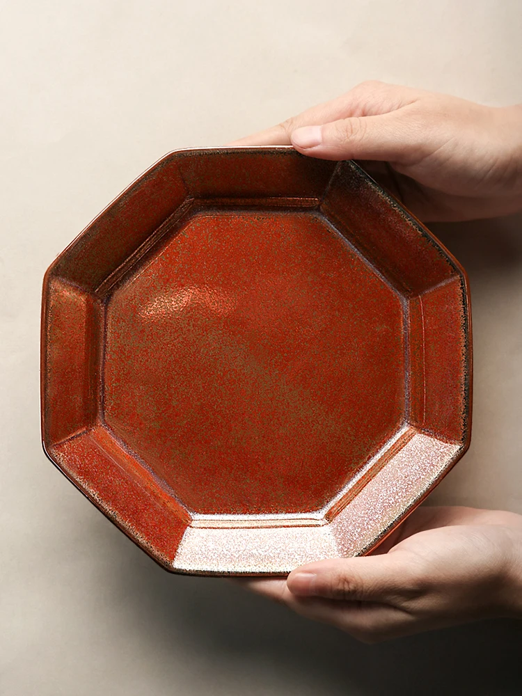 Керамическая обеденная тарелка ручной работы креативная многосторонняя для