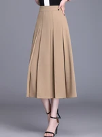 Ladies Elegant Fashion High Waist Khaki Black Long Pleated Skirt 2022 Summer Korean Style Slim Casual Women Skirts M-4XL 9322