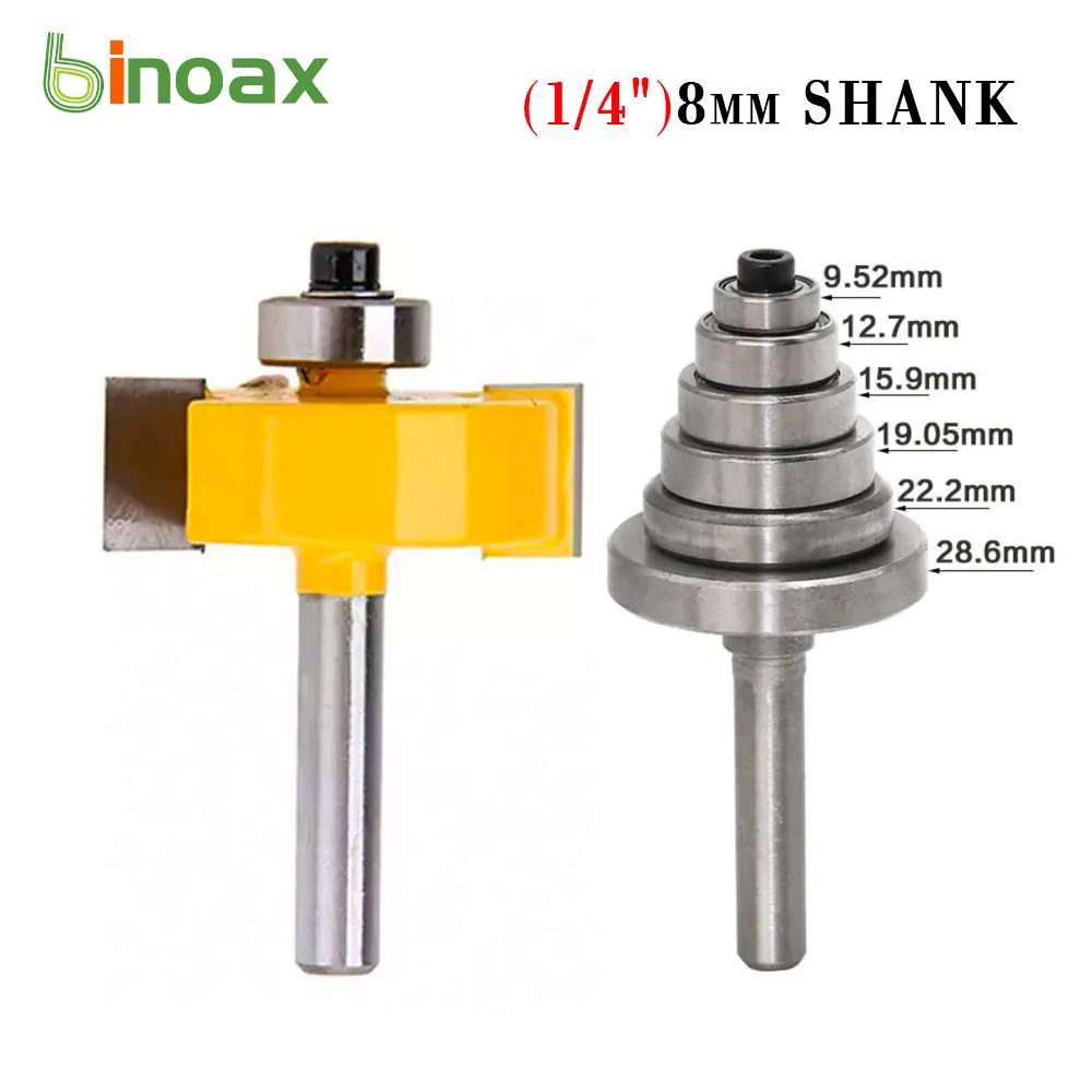 

Binoax 8MM Shank Rabbet Router Bit with 6 Bearings Set for Woodworking CNC