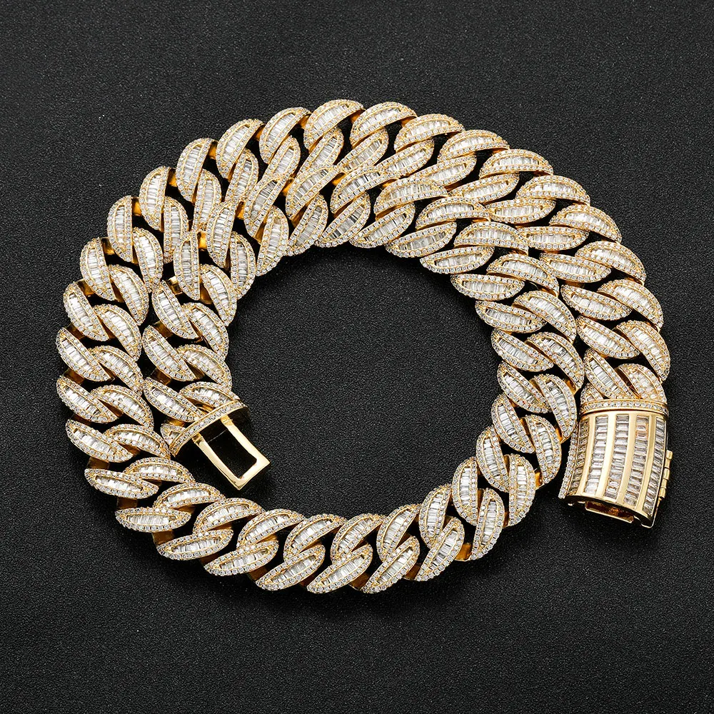 Hip Hop 20mm Baguette Cuban Link Chain Miami Men Rapper Jewelry Iced Out Necklace