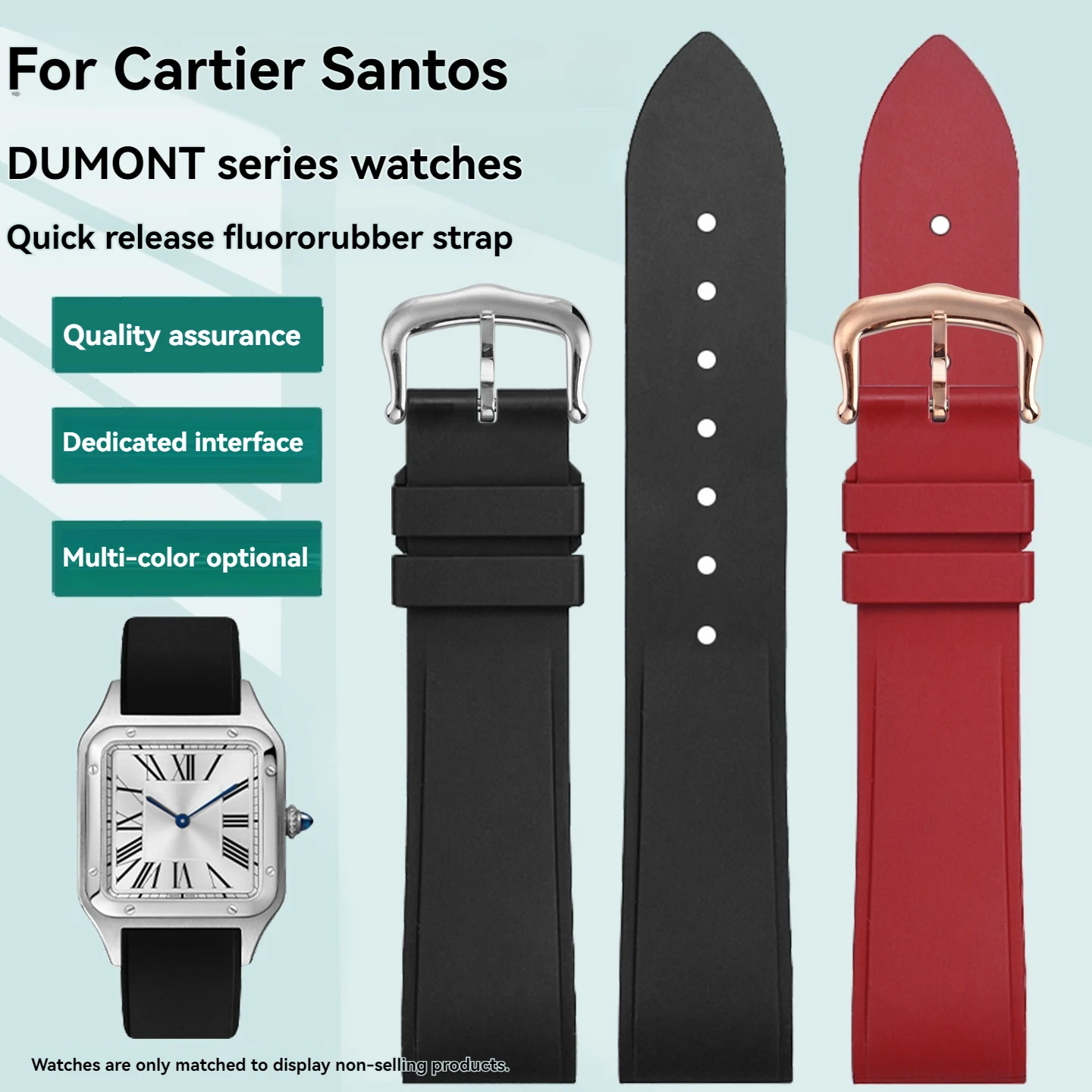 Фото Быстросъемный ремешок из фторкаучука для Cartier Santos-Dumont, женский ремешок с металлической вставкой, резиновый ремешок для часов, браслет 15,5 мм 17,5 мм №1