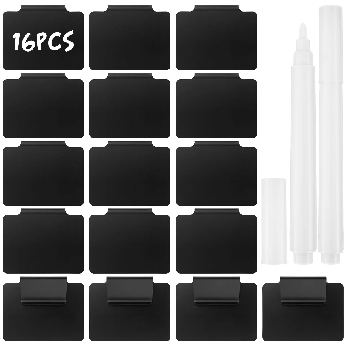 

16pcs Basket Bin Labels Black Plastic Bin Clip Removable Labels with 2 Marker Pens Pantry Organization and Storage Basket Labels