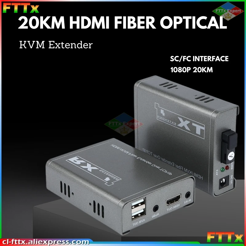 20Km HDMI KVM Fiber Extender HDMI With USB2.0 Over SC/FC port Fiber Optic Cable HDMI to Fiber Video Audio Transmitter Converter