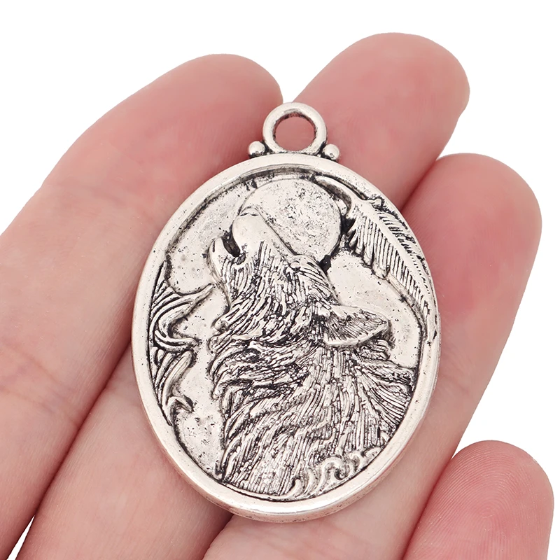 5 овальных подвесок в виде головы волка из тибетского серебра в стиле панк, Ювелирная фурнитура для изготовления ожерелья 46x32 мм