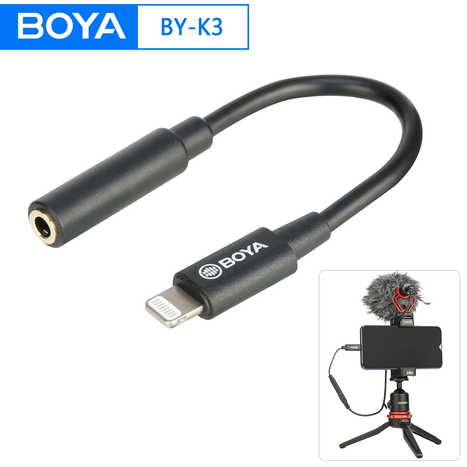 

BOYA BY-K3 6cm Audio Adapter Cable 3.5mm TRRS Female to Apple MFi Certified Lightning for iPhone iPad iPod touch iOS devices