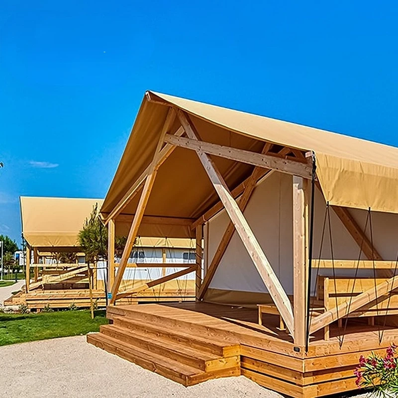 

Wooden Double Layer canvas tent Luxury Hotel Resort Camping Wood Poles Safari Glamping Tent