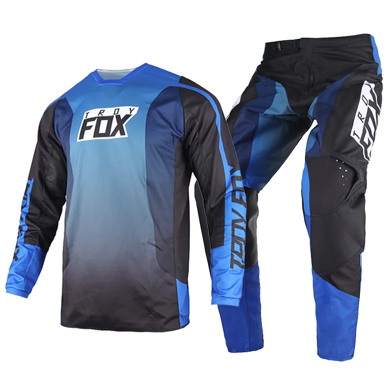 2023 Men 180 Leed Motocross Racing Full Set MX Racing Suit MTB ATV Dirt Bike Gear Set Jersey and Pants Combo Blue