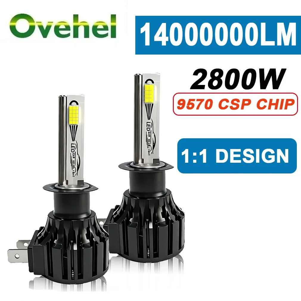 Фото Светодиодные лампы OVEHEL H7 LED Canbus для фар, Plug and Play, H1 H8 H9 H11 9005 9006, 14000000LM, комплекты для автотюнинга, мотоциклетные лампы, 6000K, 12V №1