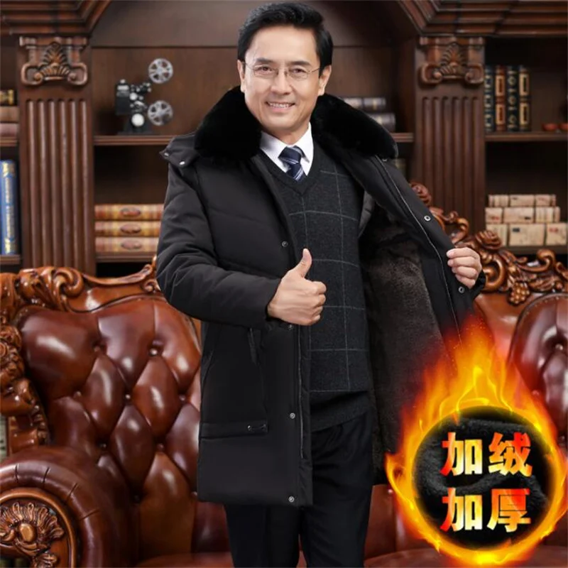 Winter warm jacket men coat Cotton clothes Plus velvet jacket with thicken middle-aged and elderly fur collar b335