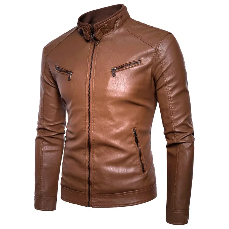 

PU men's leather jacket, vintage motorcycle clothing, designer fashionable punk autumn