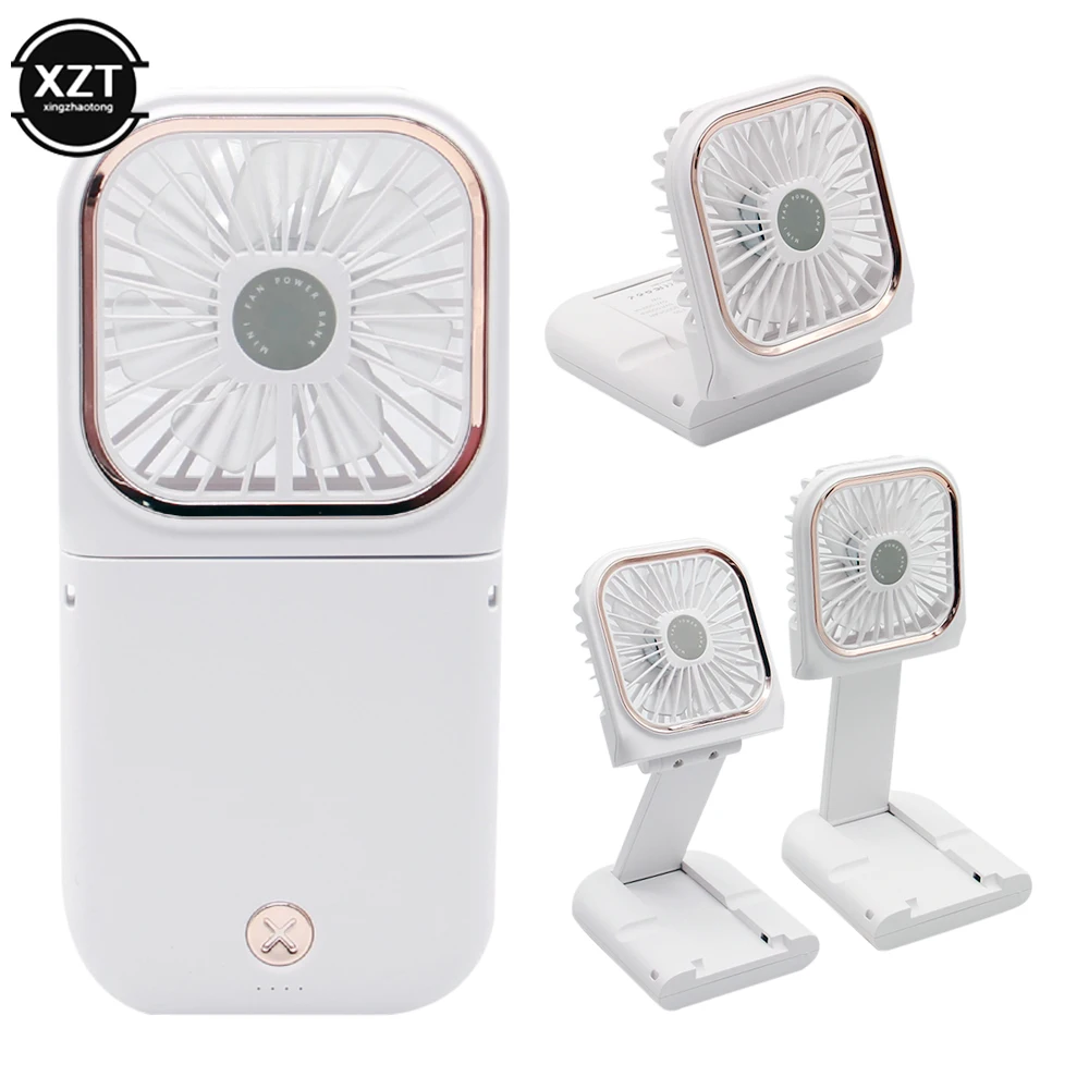 

Portable Folding Neck Hanging Fan USB Rechargeable Mute Air Cooler With Phone Holder Power Bank Outdoor Summer Mini Cooling Fan