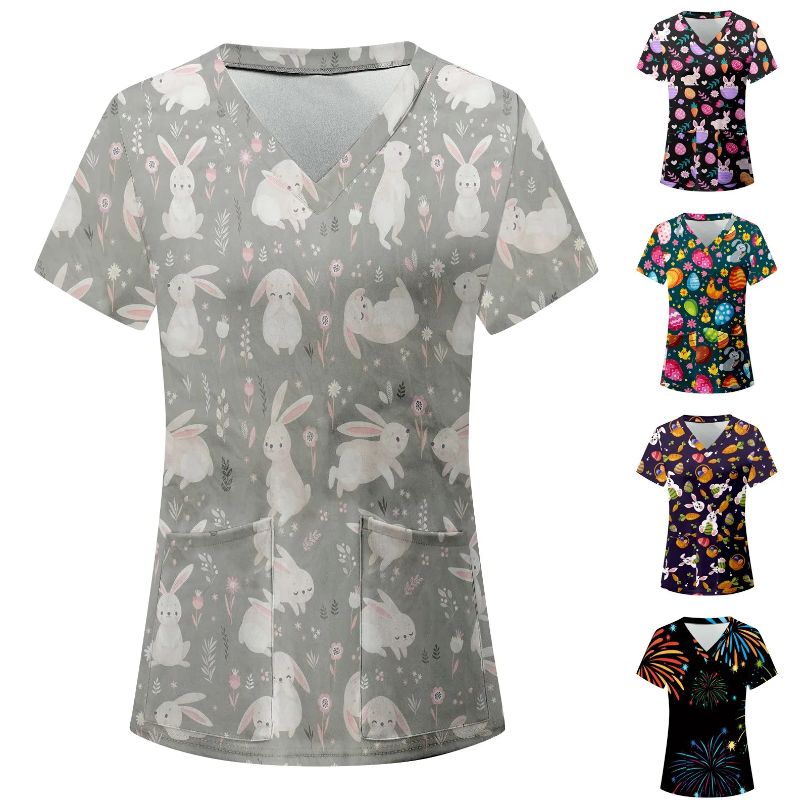 

Женская блузка с коротким рукавом, V-образным вырезом и цветочным принтом