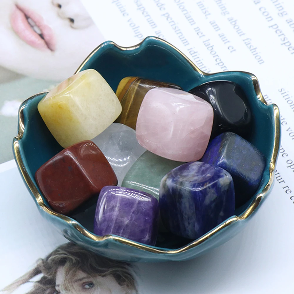 

2Pcs Natural Stone Beads Rose Quartz/Lapis Lazuli Square Beads 16-18 MM For Garden Office Desk Fish Tank Accessory