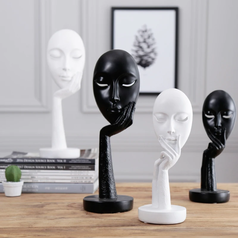 

Nordic Abstract Figurine Ornament Silence Mask Statues Sculptures Office Home Decoration Accessories Modern Art Resin Decor Gift