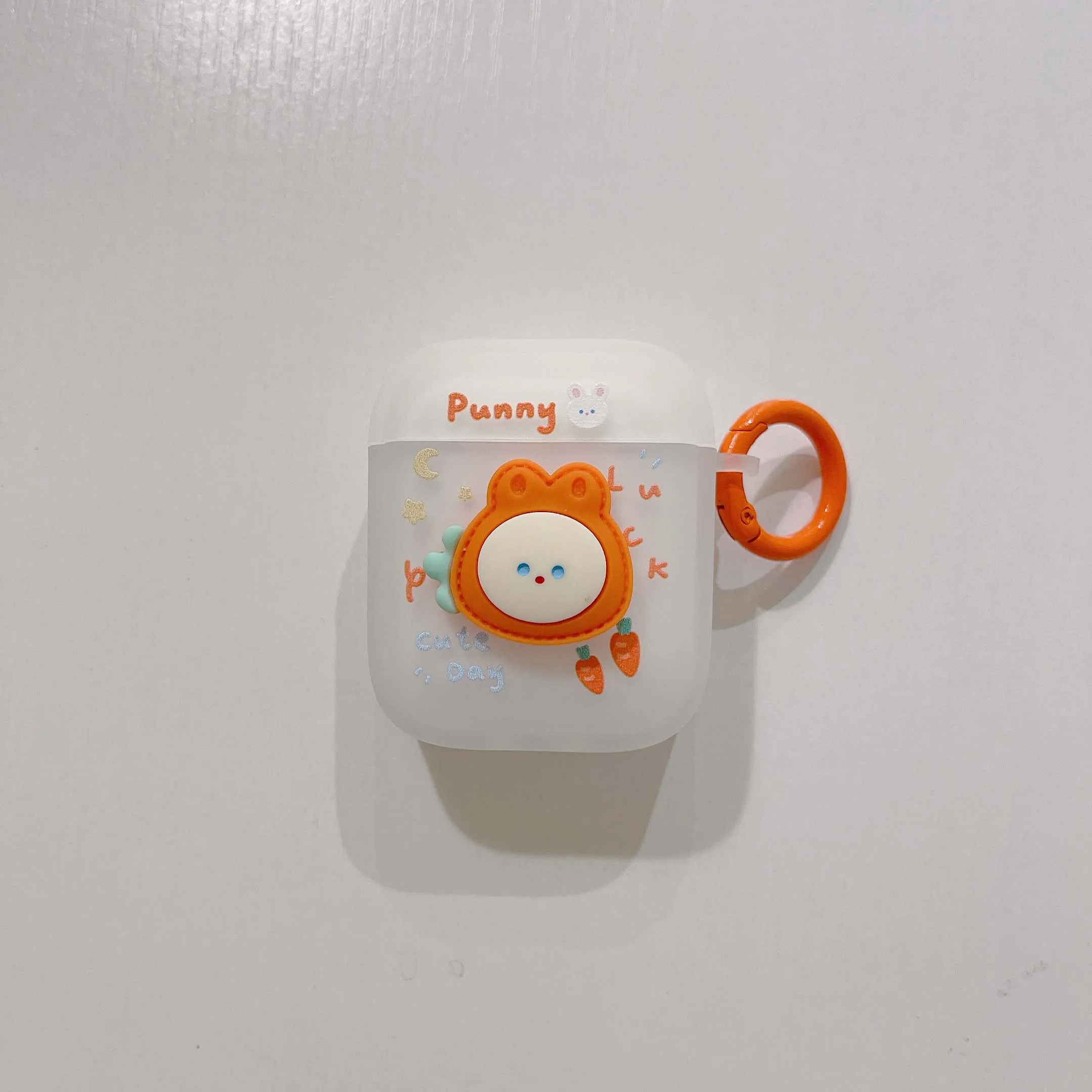 Фото Матовый Силиконовый чехол для airpods pro 1 2 3, с изображением кролика, оранжевых, милых удачи, звезд, mooon, чехол для беспроводных bluetooth наушников, з... №5
