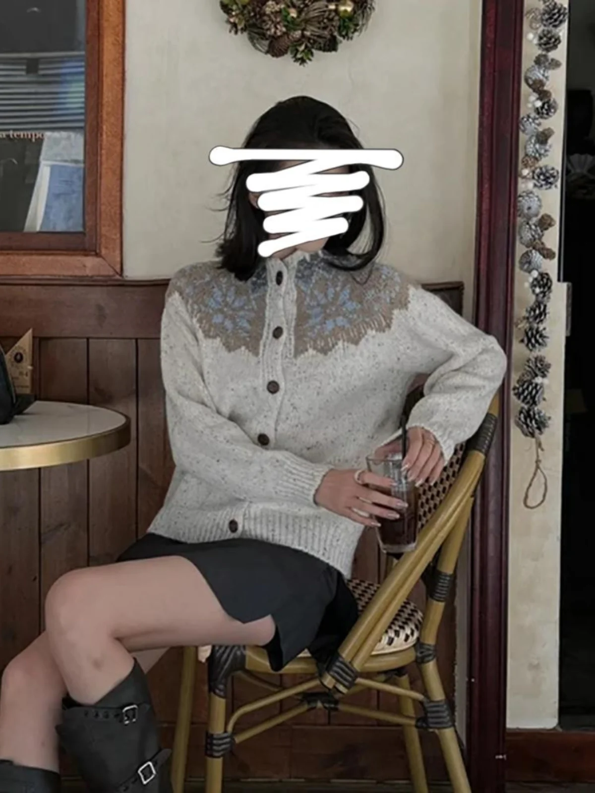 Корейская серия жаккардовый вязаный свитер с круглым вырезом и длинными