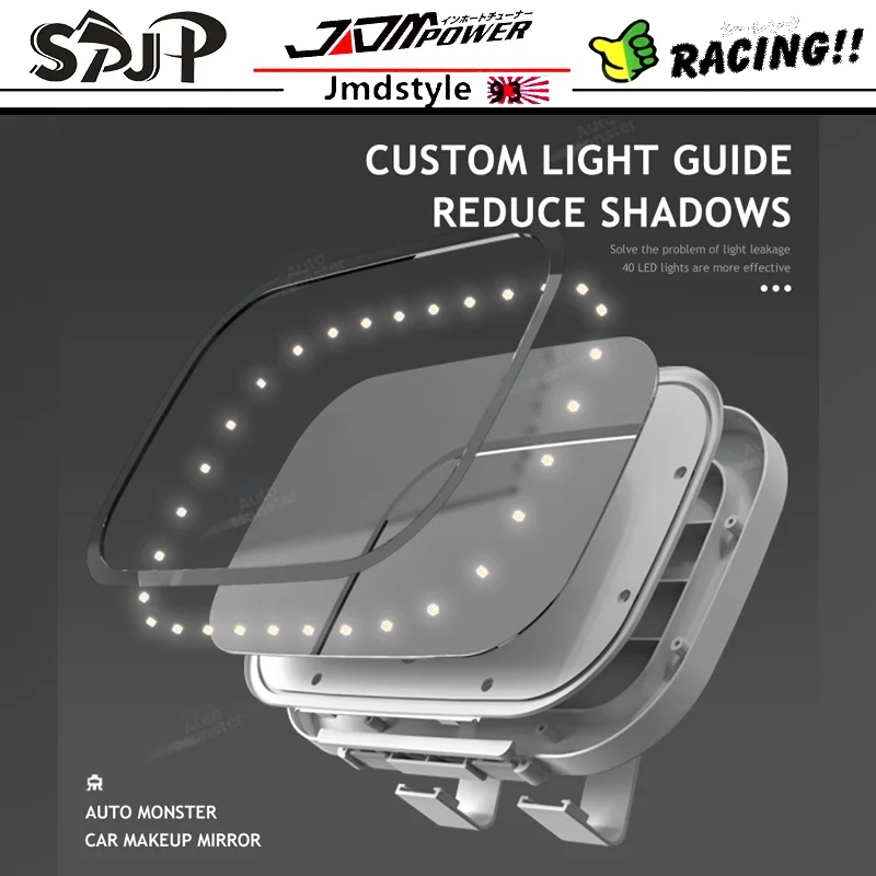 

Car Sun Visor Mirror LED Makeup Mirror Cermin Pandang Belakang Adjustable Brightness USB Charging Rear View Mirror