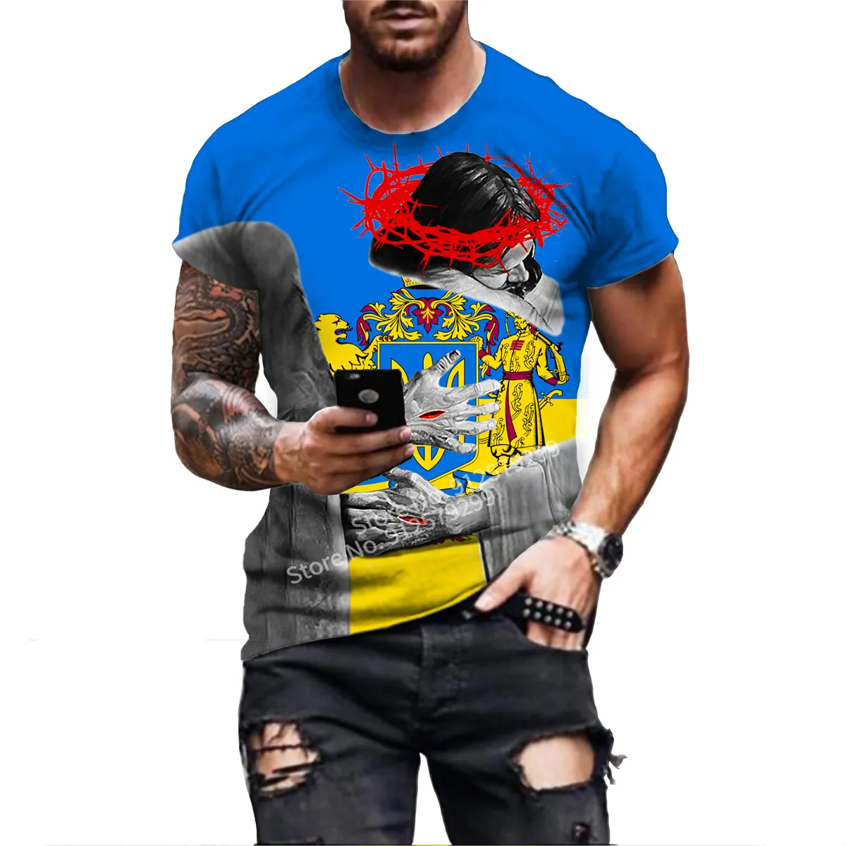 

Jesus Christ Ukraine Flag 3d Printing T-shirt Fashion Retro Harajuku Casual Personality Streetwear Tee