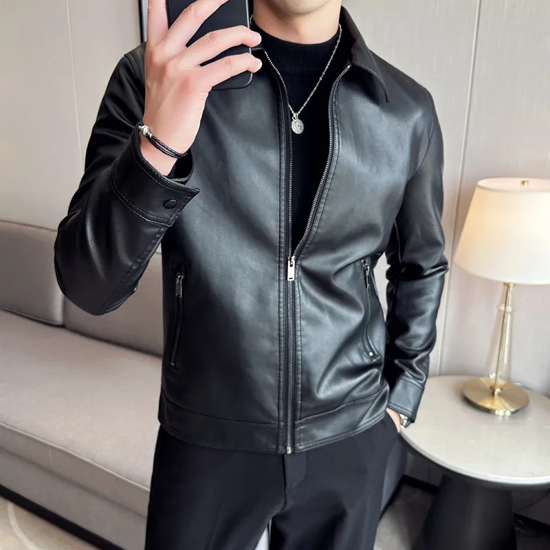 

Мужская мотоциклетная куртка из искусственной кожи, черная куртка на молнии с длинным рукавом, одежда больших размеров 4XL для весны и осени, 2023
