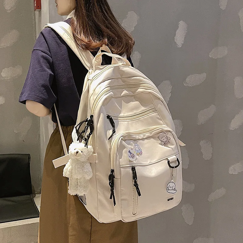 Harajuku Cute School Bag For Girls Multi Pocket Waterproof Nylon Women Backpack Fashion Travel Backbags Large Capacity Bookbags